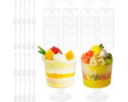 Dessert cups set met lepels - Herbruikbare transparante dessertbekers 160 ml - Kunststof mini dessert glaasjes - Stapelbaar en duurzaam - Voor tiramisu, mousse en fingerfood - dessertpotjes, amuse cups, dessert schaaltjes