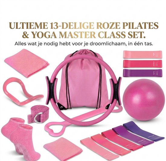 TRESTO - Complete Pilates Set 13-delig – Ring, Bal, 5 Weerstandsbanden & Antislip Sokken – Full Body Thuis Workout – Roze