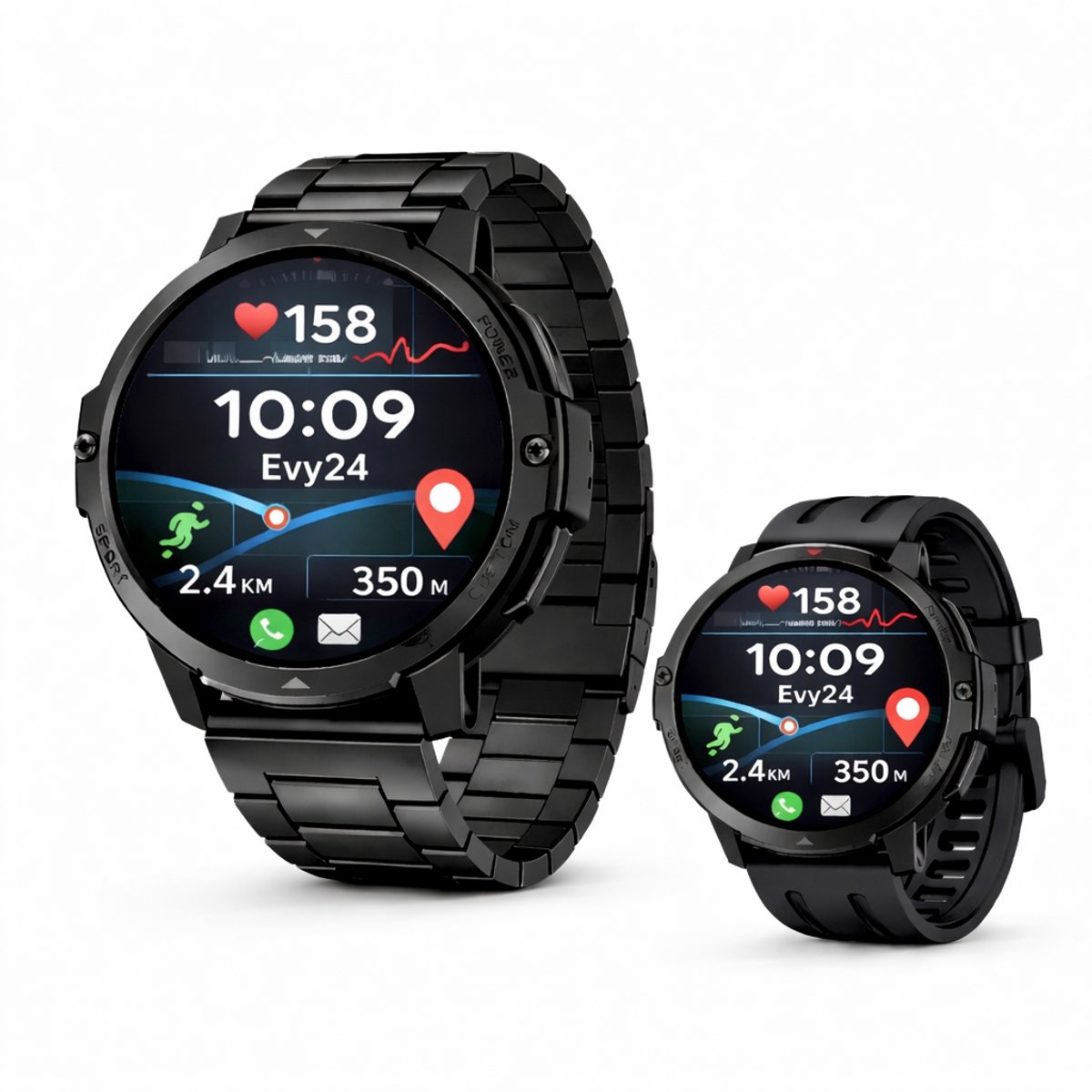 Evy24 Smartwatch Heren GPS - Outdoor Smartwatch - Sporthorloge 48mm - Waterdicht - Stappenteller - Hardlopen - Fitness Tracker - Notificaties - iOS en Android - Zwart