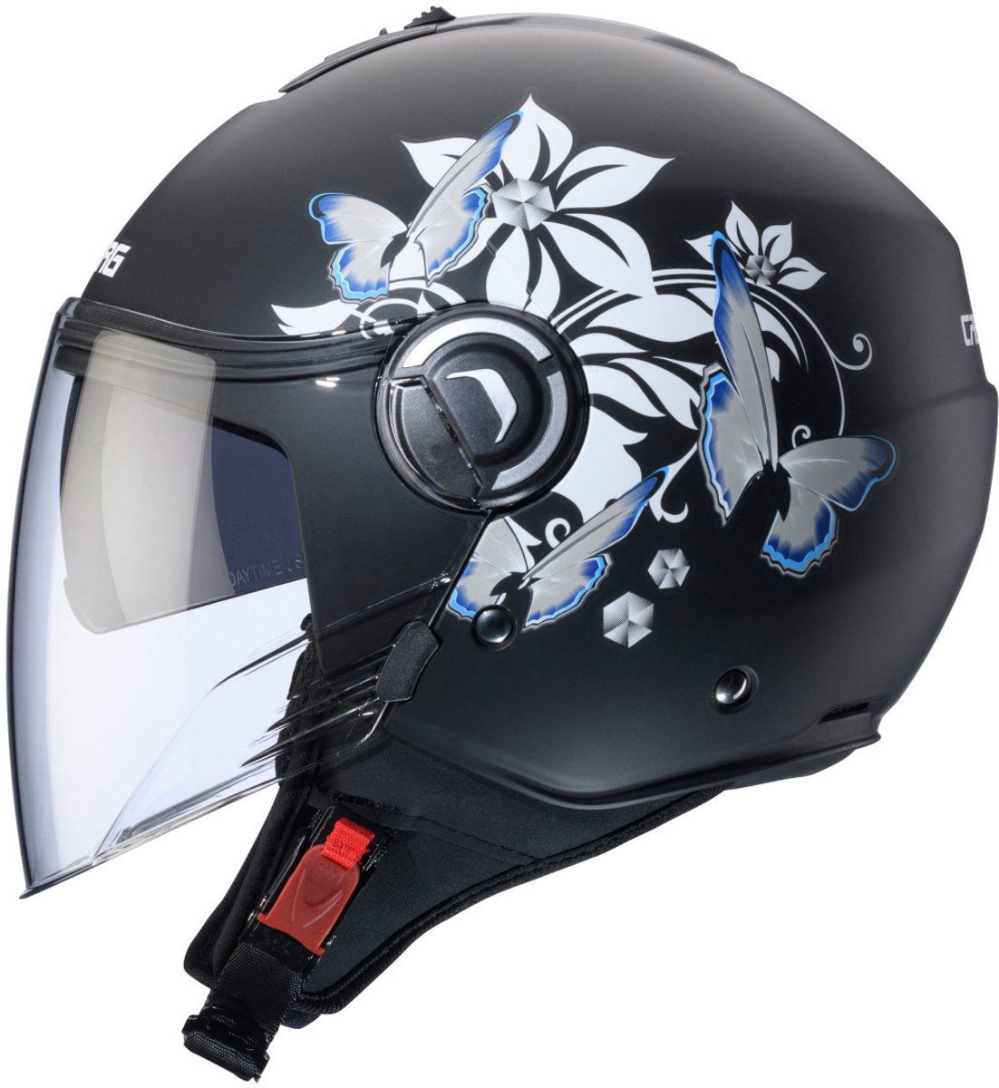 Caberg Riviera-X Flower - Mat Zwarte Motor en Scooter Jethelm met ingebouwd zonnevizier - Maat M (57 t/m 58 cm hoofdomtrek) - ECE 22.06 Gekeurd