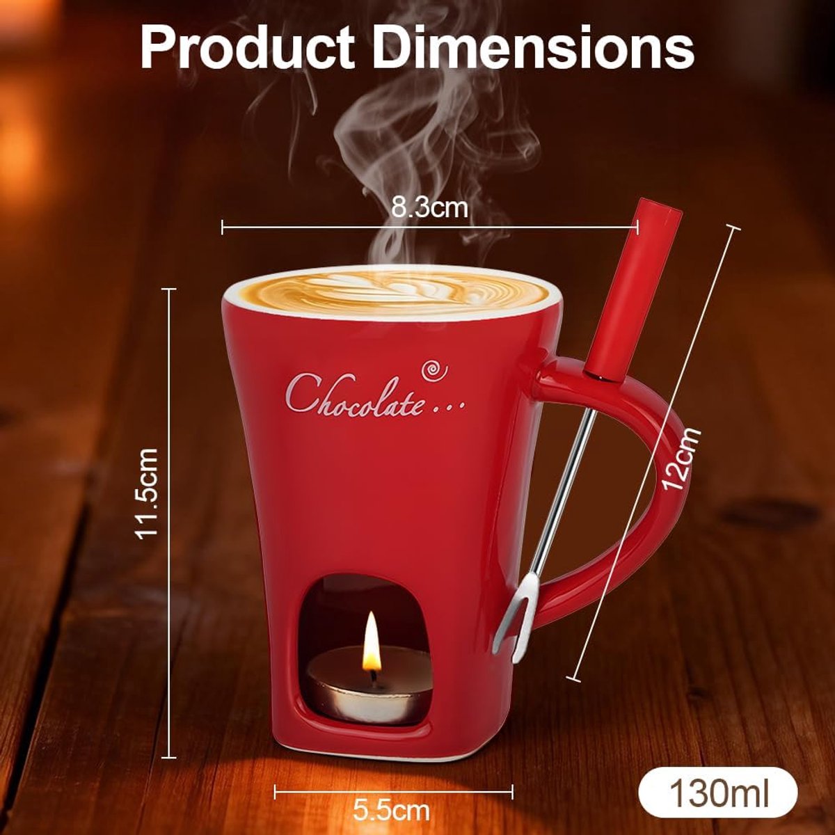 Chocolade Fondue Set Keramiek - Perfect Smelten & Warmhouden - Kaarsverwarming - Inclusief Vork - Compact 130ml - Voor Dessert Fruit Kaas - Mini Fonduepot Chocoladebeker — cadeau in Kookcadeaus - foto 3