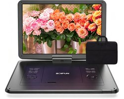 Boifun 17,5" draagbare dvd-speler met 15,6" groot HD-scherm, 6 uur oplaadbare batterij, ondersteuning voor USB/SD-kaart/Sync TV en meerdere schijfformaten, luidspreker met hoog volume, met handtas
