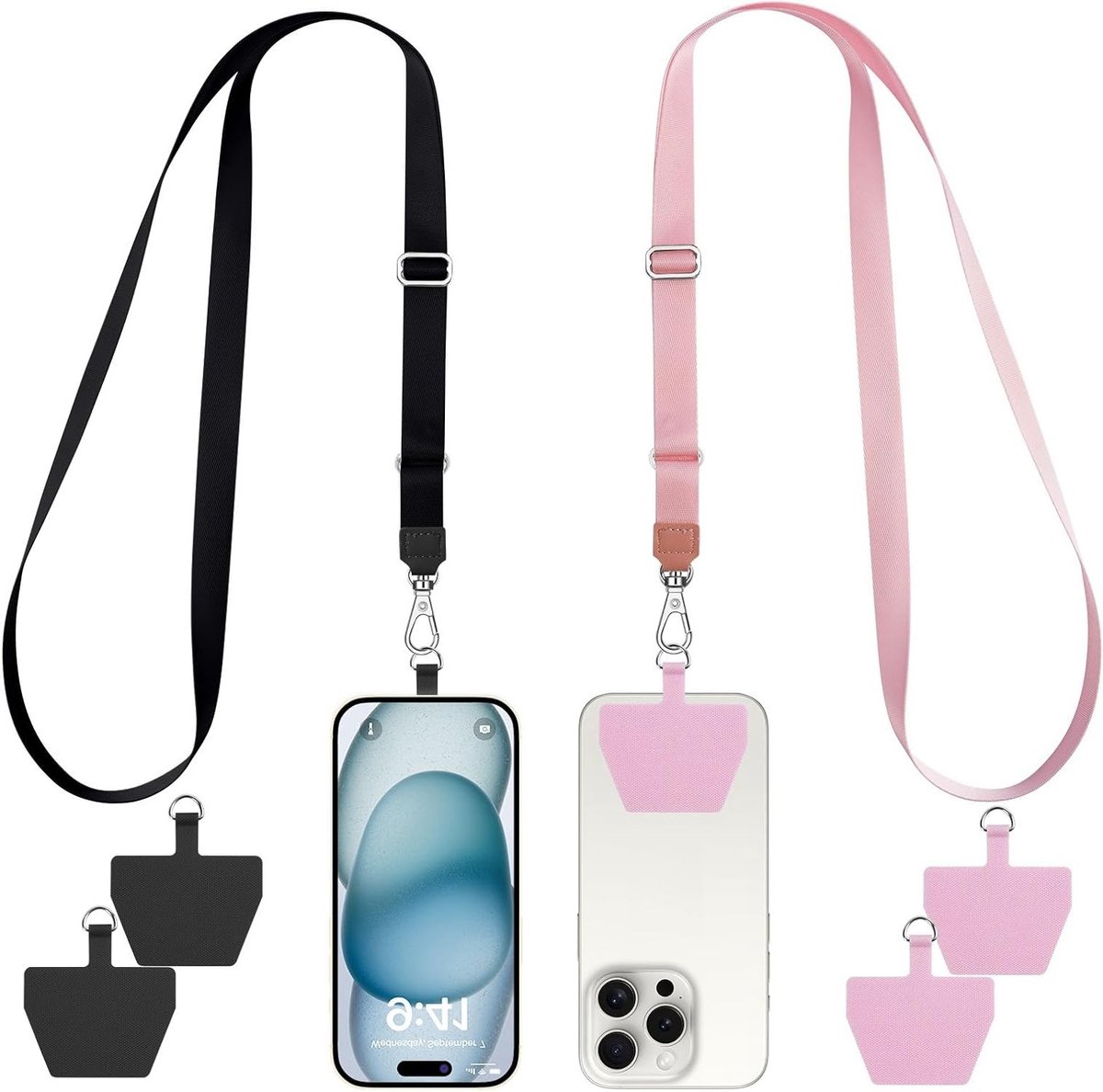 Verstelbare Telefoon Lanyard Set van 2, Inclusief 4 Patches, Geschikt voor Nek- en Polsdragers, Universele Smartphone Hanger voor Veilig Transport