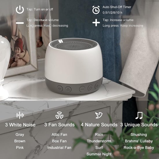 Witte Ruismachine met 13 Rustgevende Geluiden, USB-voeding, geheugen- en Timerfunctie, Instelbaar Volume, voor Kinderen en volwassenen. van Merkloos — afbeelding 4