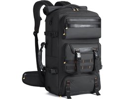 Grote rugzak voor heren – 50 liter laptoprugzak met schoenenvak, waterbestendig, reisrugzak met USB-oplaadpoort voor reizen, kamperen en wandelen, zwart