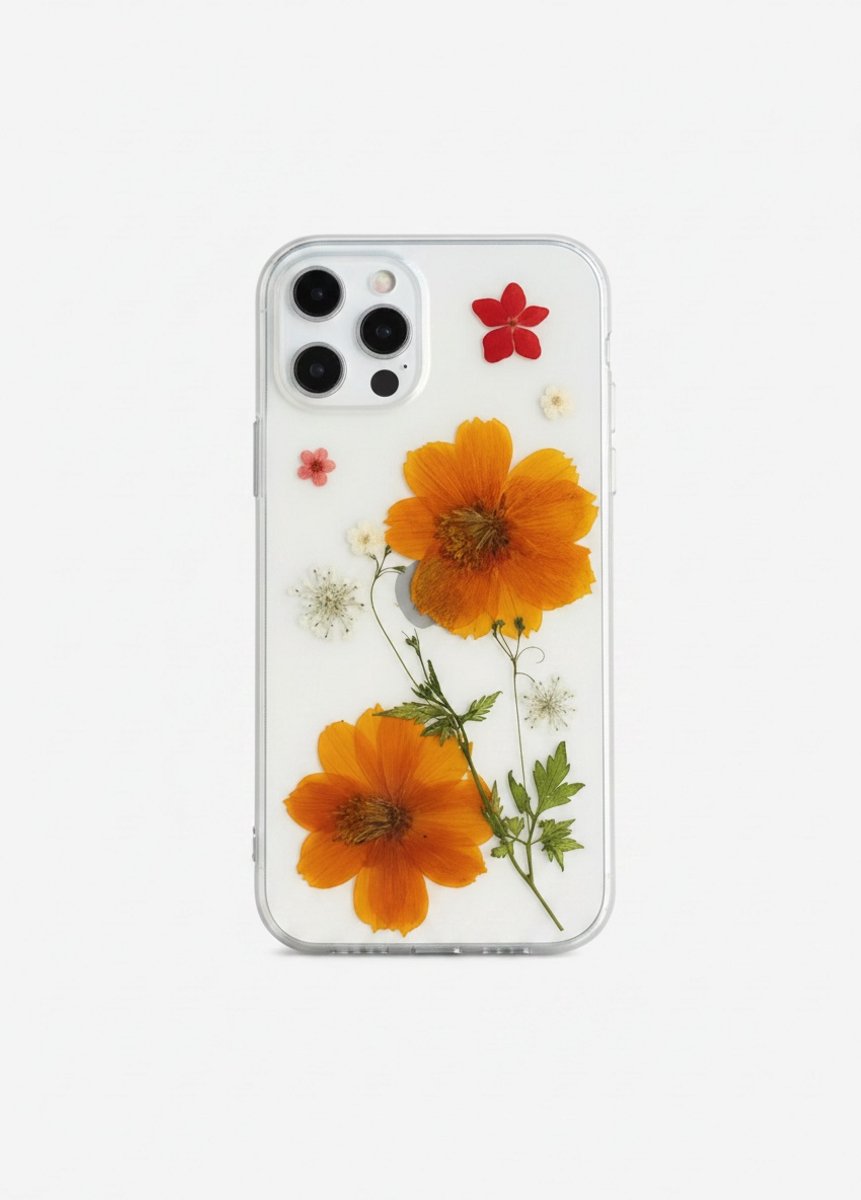 Iphone telefoonhoesje voor Iphone 14 met oranje droogbloemen