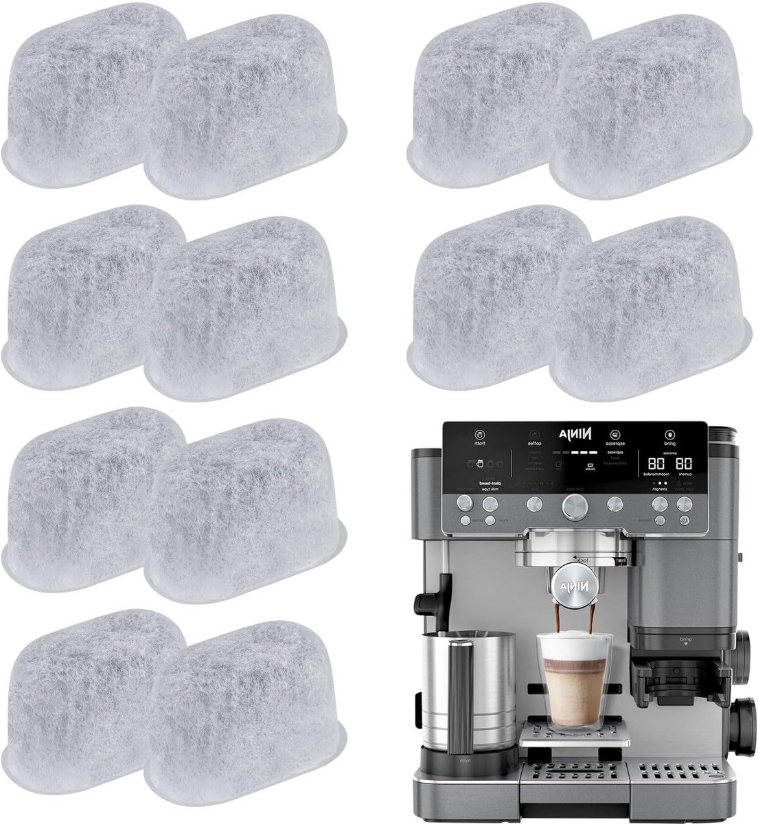 12 Stuks Waterfilter Inserts voor Koffiemachines, Actieve Koolstoffilters voor Optimale Koffiesmaak en Aroma
