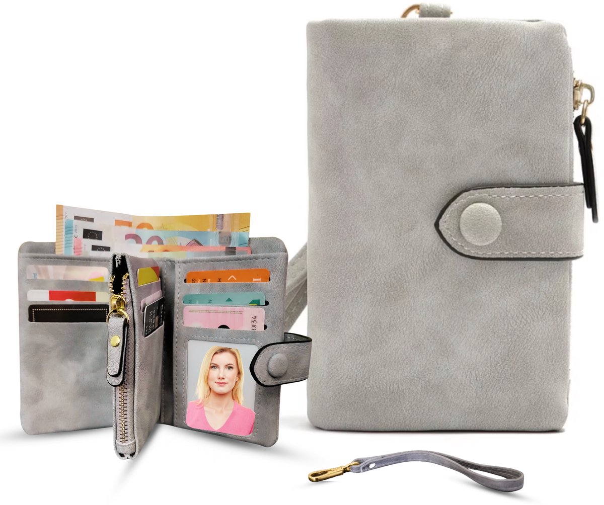 Luxamore® Dames Portemonnee Parelgrijs – Ritsportemonnee RFID Beschermd – Compact Dames Portemonnee Kunstleer – 15 Pasjesvakken – Creditcardhouder – Cadeau voor Vrouwen