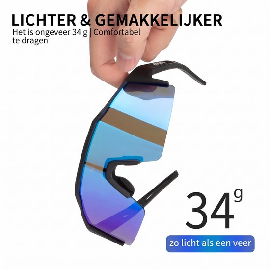 KAPVOE Sport Zonnebril - COMPLETE SET - 4 GLAZEN - Fietsbril - Sportbril - Mountainbike - Wielrennen - Ski - Wintersport - Polariserend - UV 400 - Nachtbril - Hoesje -Brillenkoker - Wit Blauw - apres ski van Kapvoe — afbeelding 2