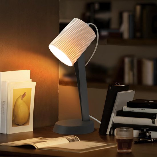 Glitzerlife - Tafellampen Tafellamp - 2 stuks - E14 Bedlampje met snoer - Moderne design tafellamp - Leeslamp slaapkamer - Ø19,5x37,4 cm - Donkergrijs