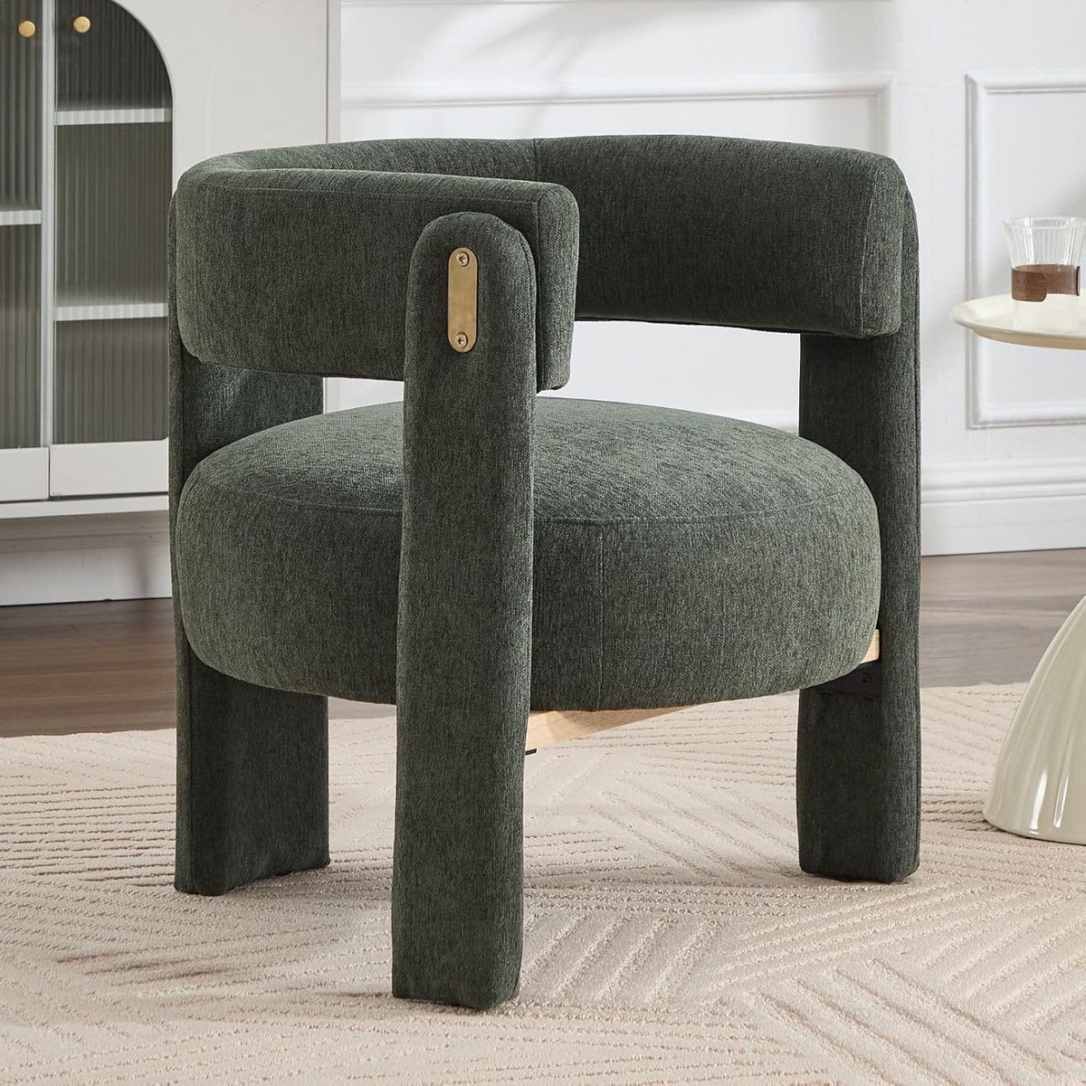 Fauteuil Accentstoel Kunstbont - Loungestoel met Armleuningen, Gestoffeerde Kaptafelstoel Woonkamer en Slaapkamer greon- 71x67x70 cm - Vermissen
