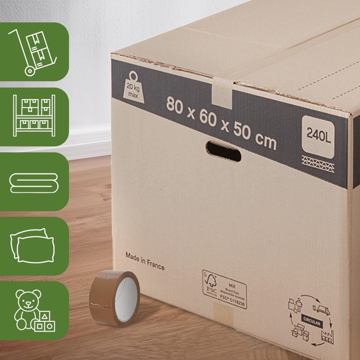Pack and Move - Set 30 verhuisdozen XXL - 80 x 60 x 50 cm - Versterkte handgrepen - 3 tapes gratis