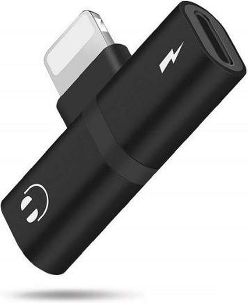 Audiosplitteradapter (2 in 1) voor iPhone - Opladen en luisteren naar audio - Lightning-splitter - Mini dubbele poorten voor hoofdtelefoon en audio - iPhone-compatibel - Zwart
