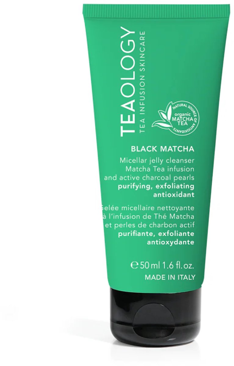 Teaology Black Matcha Micellar Jelly Cleanser 50 ml – Zuiverende Reinigingsgel Met Matcha Thee, Actieve Houtskool & AHA Fruitzuren – Diep Reinigende Face Cleanser Tegen Onzuiverheden, Talg & Doffe Huid – Detox & Glow Effect