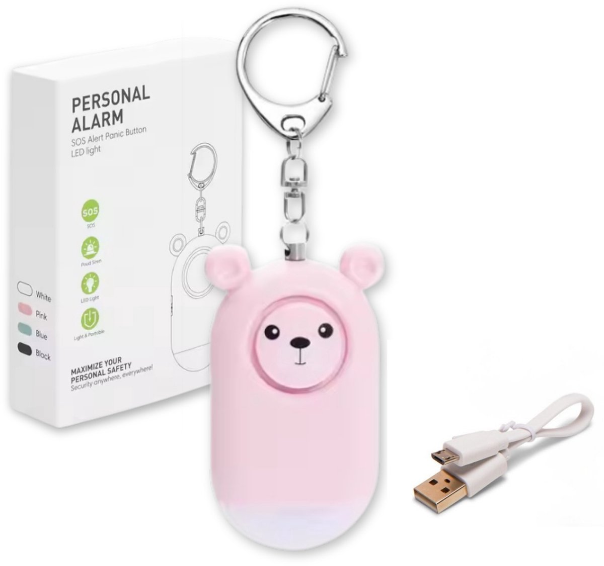 BDGoods® - Persoonlijk Alarm Sleutelhanger - Zelfverdediging - 130 dB Paniekalarm - Veilig op Pad voor Vrouwen & Ouderen - Met Zaklamp - Oplaadbaar - Roze