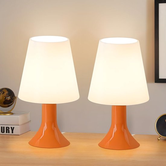 Glitzerlife - Tafellampen Tafellamp - 2 stuks - E14 Bedlampje met snoer - Moderne design lamp - Leeslamp slaapkamer - Ø13x24,5 cm - Oranje