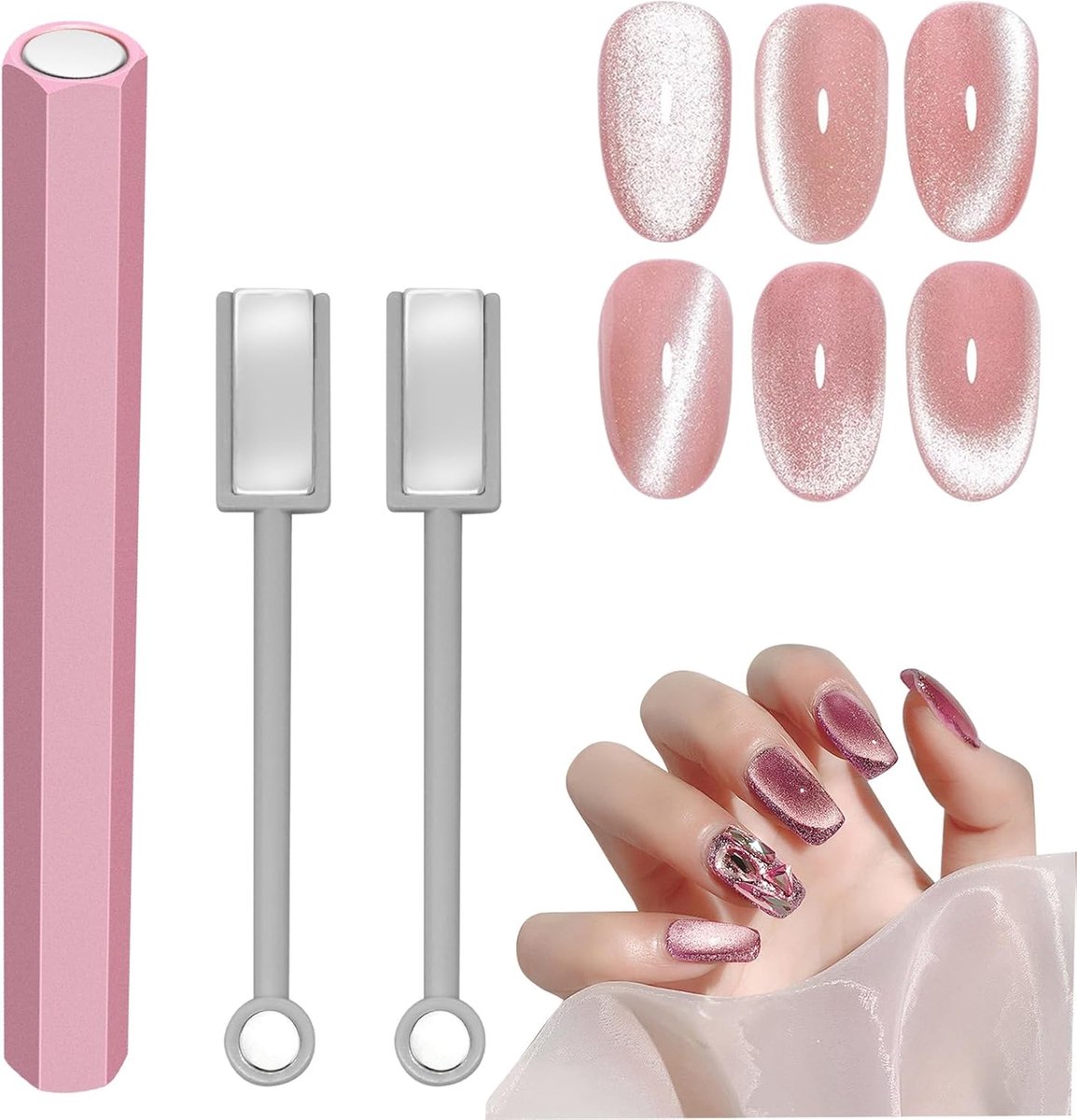 OLOEY 3-delige nagelmagneetset-sterke magnetische dubbelzijdige nagelmagneet met kattenoogeffect voor nagelgereedschap-nagelkunst-gelnagellak