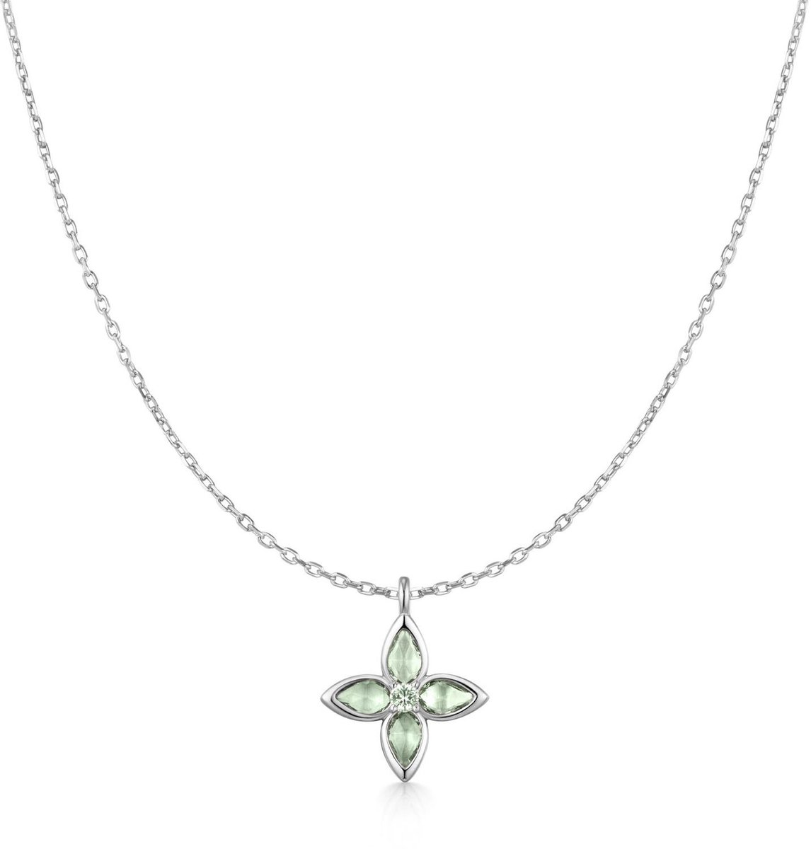 Silv. Mint Green Clover Necklace S