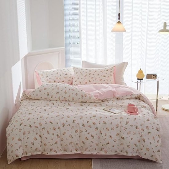 Beddengoedset 200x220 cm met bloemenprint - Omkeerbaar dekbedovertrek met ritssluiting en 2 kussenslopen van Merkloos — afbeelding 4