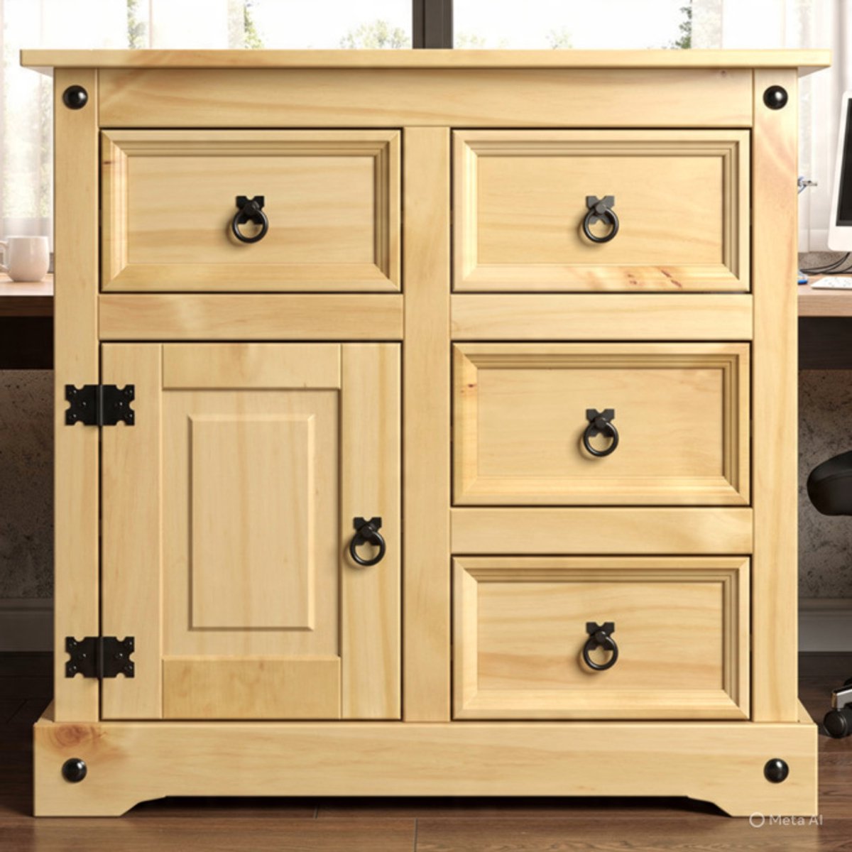 Landelijke Houten Commode met Laden en Deur 80 cm Dressoir Opbergkast van Massief Grenenhout voor Woonkamer en Slaapkamer – Mobili Bella