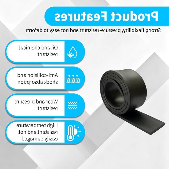Rubber strips 3 mm dik, 5 cm breed en 1 m lang voor isolatie, afdichting en anti-vibratie - niet-slip rubberen platen voor deuren, ramen en garagegebruik van Merkloos — afbeelding 3