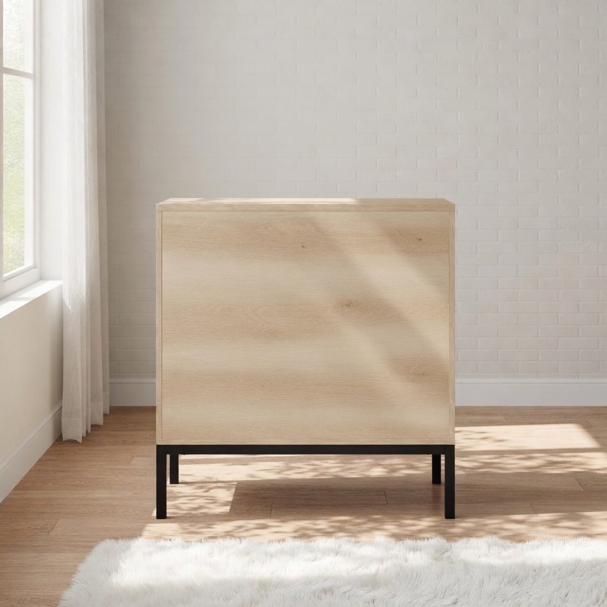 Sideboard, keukenkast met 2 deuren in rotan-look, opbergkast, rotan badkamerkast, buffet d