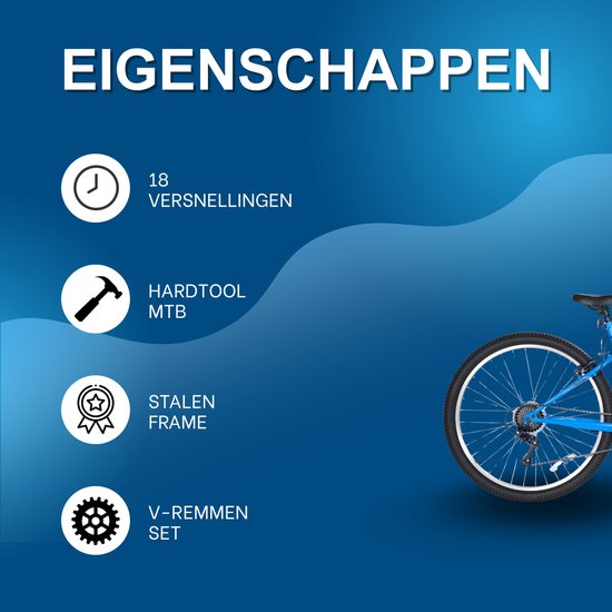 Mountainbike - Voor heren en dames - 18 snelheden, stalen frame, V-rem, hardtail - 66-69 cm, blauw van Merkloos — afbeelding 2