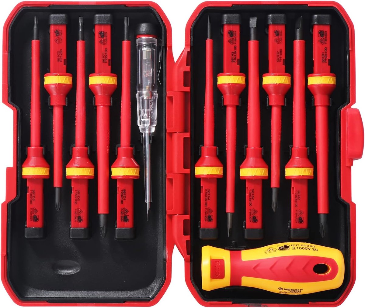 Geïsoleerde schroevendraaierset - 1000V - Magnetisch - Kruiskop- en Torx-schroevendraaiers - Elektrisch gereedschap - 13 stuks in totaal