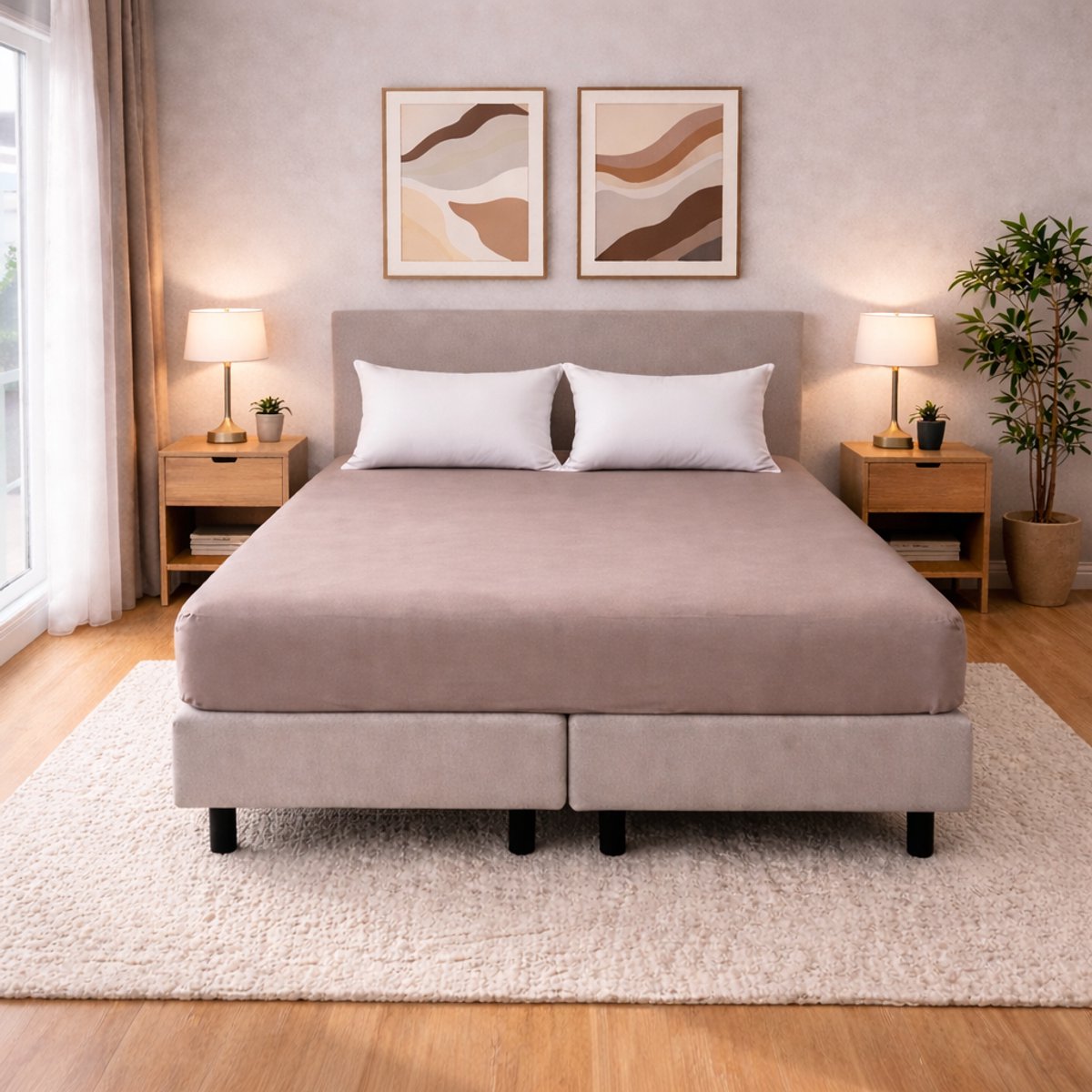 Polydaun hoeslaken - Jersey - taupe - 70/80 x 200/220 cm