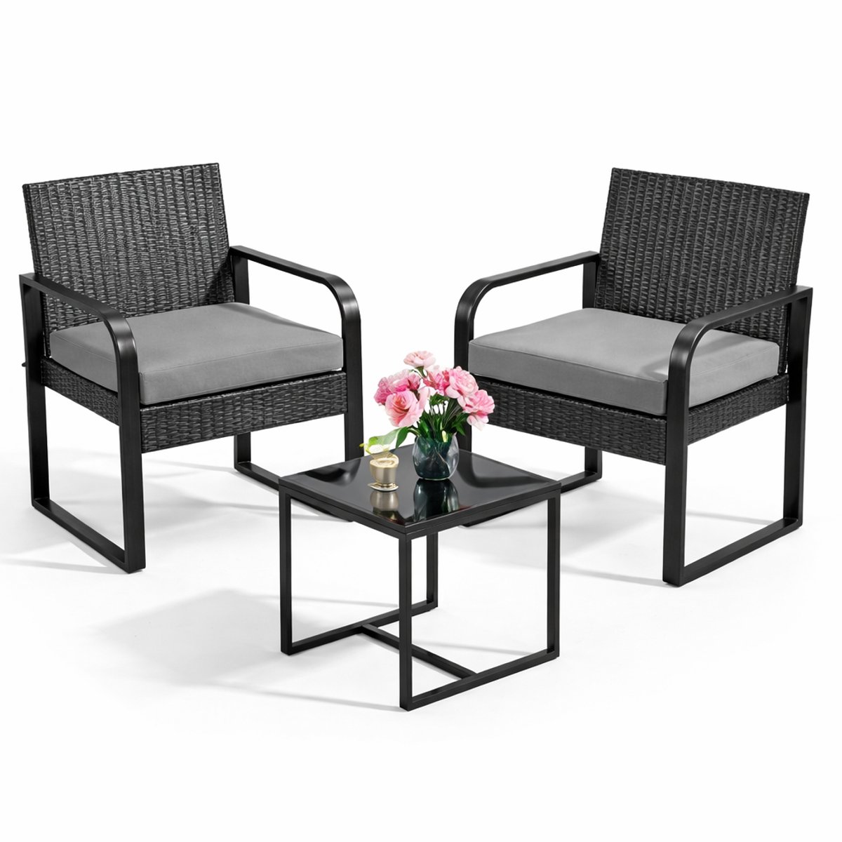Jurrys Tuinset - Bistroset - Tuintafel - Tuinmeubels - Compact - Stevig - 3-delige set - Weersbestendig - Grijs - 56x58x77 cm