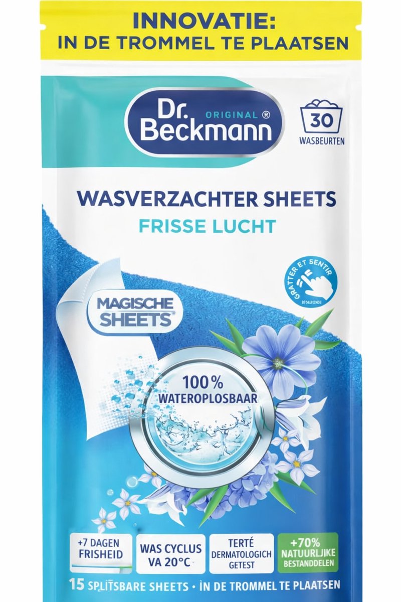 Dr. Beckmann Magic Sheets Wasverzachter – Fresh Air Geur – 30 Wasbeurten – Wasstrips – Zachte Was & Anti Statisch