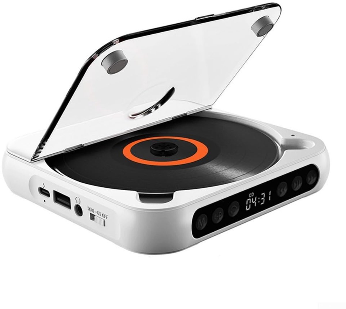 carmdering - CD-speler - Draagbare CD-speler - Anti-schok CD-speler - wit, ondersteunt CD/CD-R/MP3 - 2000 mAh batterij, USB-C - AUX/USB aansluiting - compact 135x135x25 mm