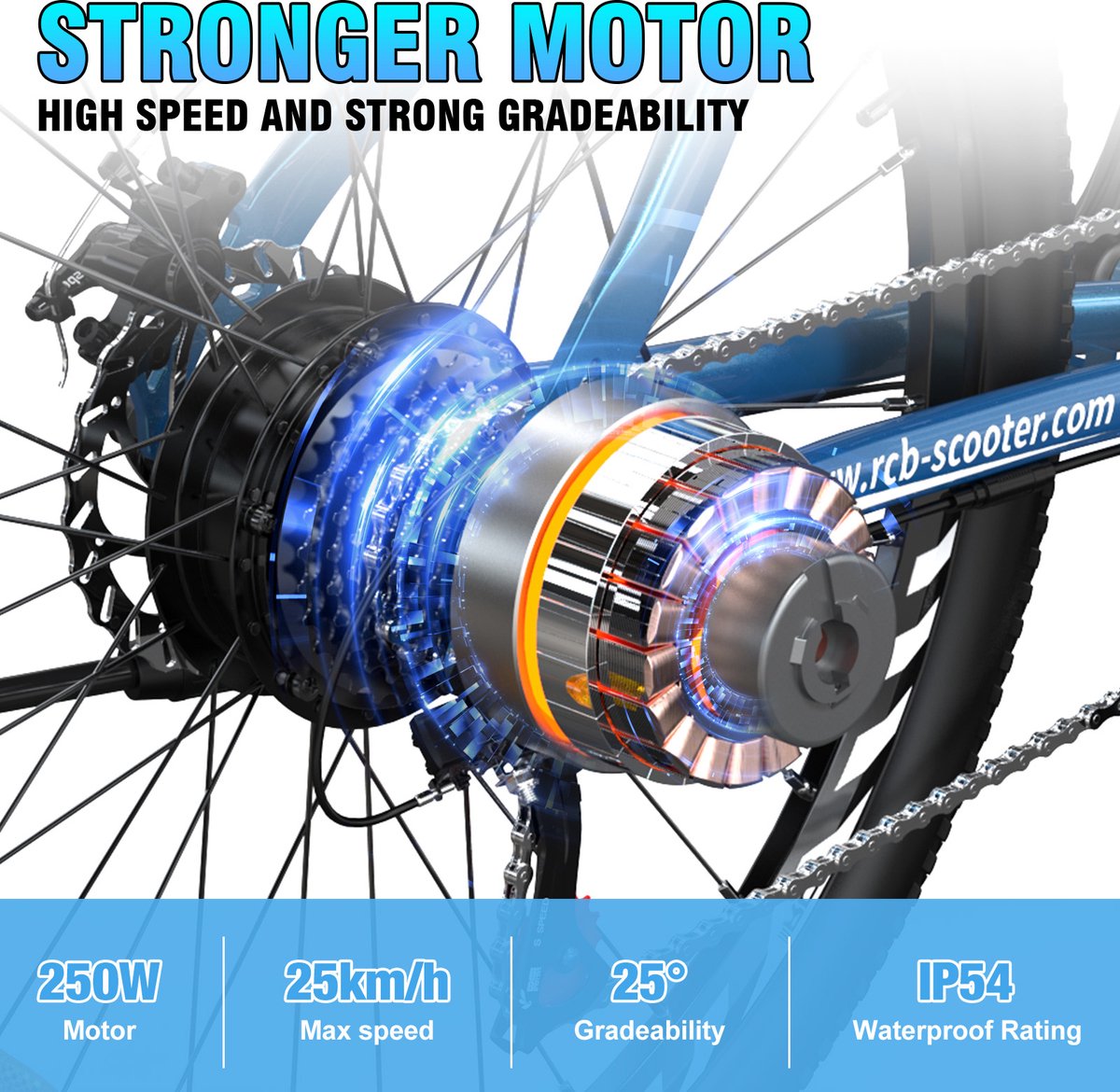 RCB Elektrische Fiets, 26 Inch City Commuter EBike,250W Motor,25 km/u,7-Speed, APP, zwart thumbnail 2