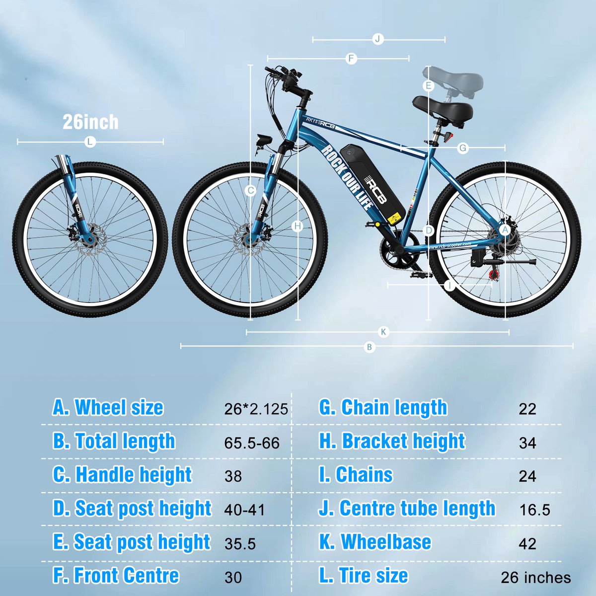 RCB Elektrische Fiets, 26 Inch City Commuter EBike,250W Motor,25 km/u,7-Speed, APP, zwart thumbnail 3