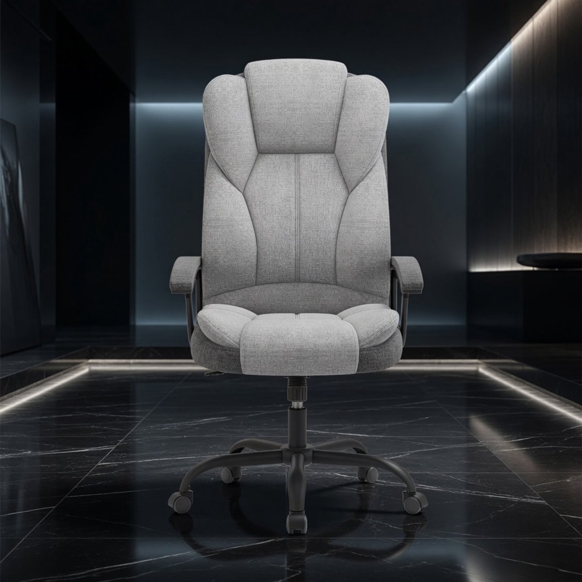 Ergonomische Gaming Bureaustoel met Hoofdsteun en Verstelbare Rugleuning (95°-110°) – Comfortabele Computerstoel, In Hoogte Verstelbaar, 360° Draaibaar, PU Lederen Afwerking, Belastbaar tot 150 kg – Duifgrijs/Inktzwart | Mobili Bella