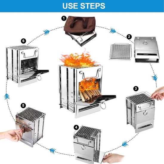 Camping houtkachel opvouwbaar RVS kookkachel draagbaar met grill en opbergtas lichtgewicht 1 kg van Camping — afbeelding 4