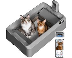 Zelfreinigende Kattenbak met AI Camera – Automatische Kattenbak met Gezondheidsmonitoring & Geurfilter – Grote Kattenbak voor Grote Katten – Grijs
