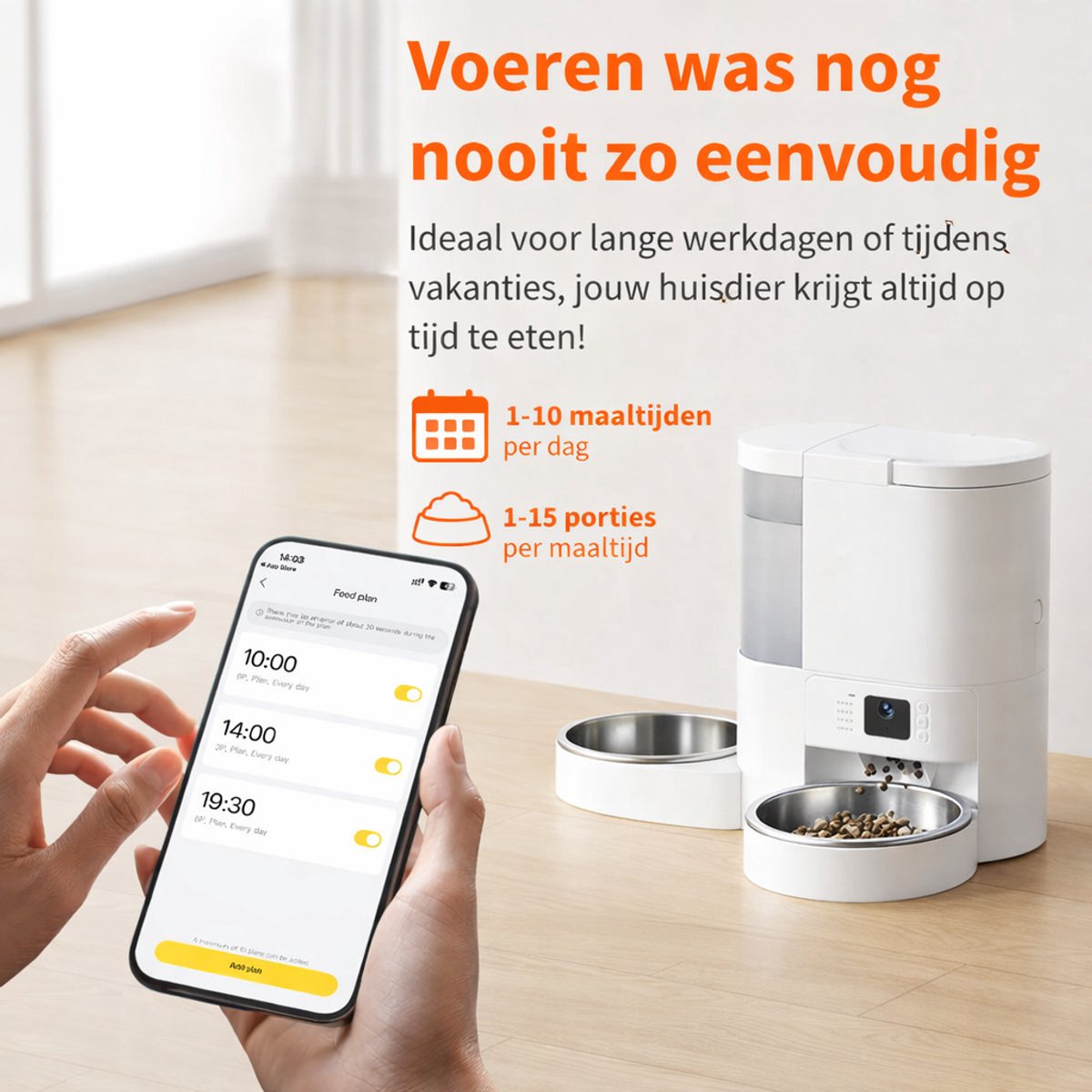 DierButler - 2-in-1 Automatische Voerbak Kat & Kleine Hond - Met HD-Camera - App & Wifi - Two-Way Audio - Voerschema Instellen - Slim design thumbnail 7
