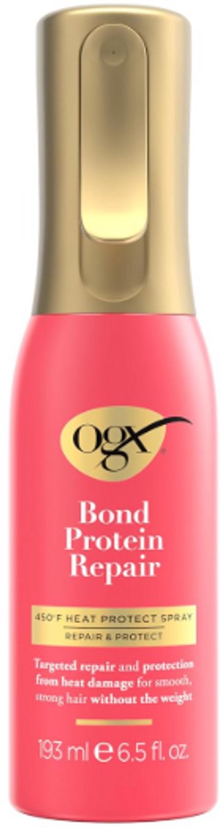OGX Bond Protein Repair Heat Protect Spray 193ml – Hittebescherming tot 450°F / 232°C – Lichtgewicht Repair Mist – Beschermt & Herstelt Beschadigd Haar – Voor Alle Haartypes