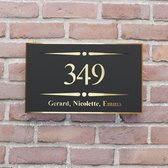 Naambordje voordeur - Huisnummerbord - Rechthoek stip streep - 30x18 - zwart/goud - blinde bevestiging