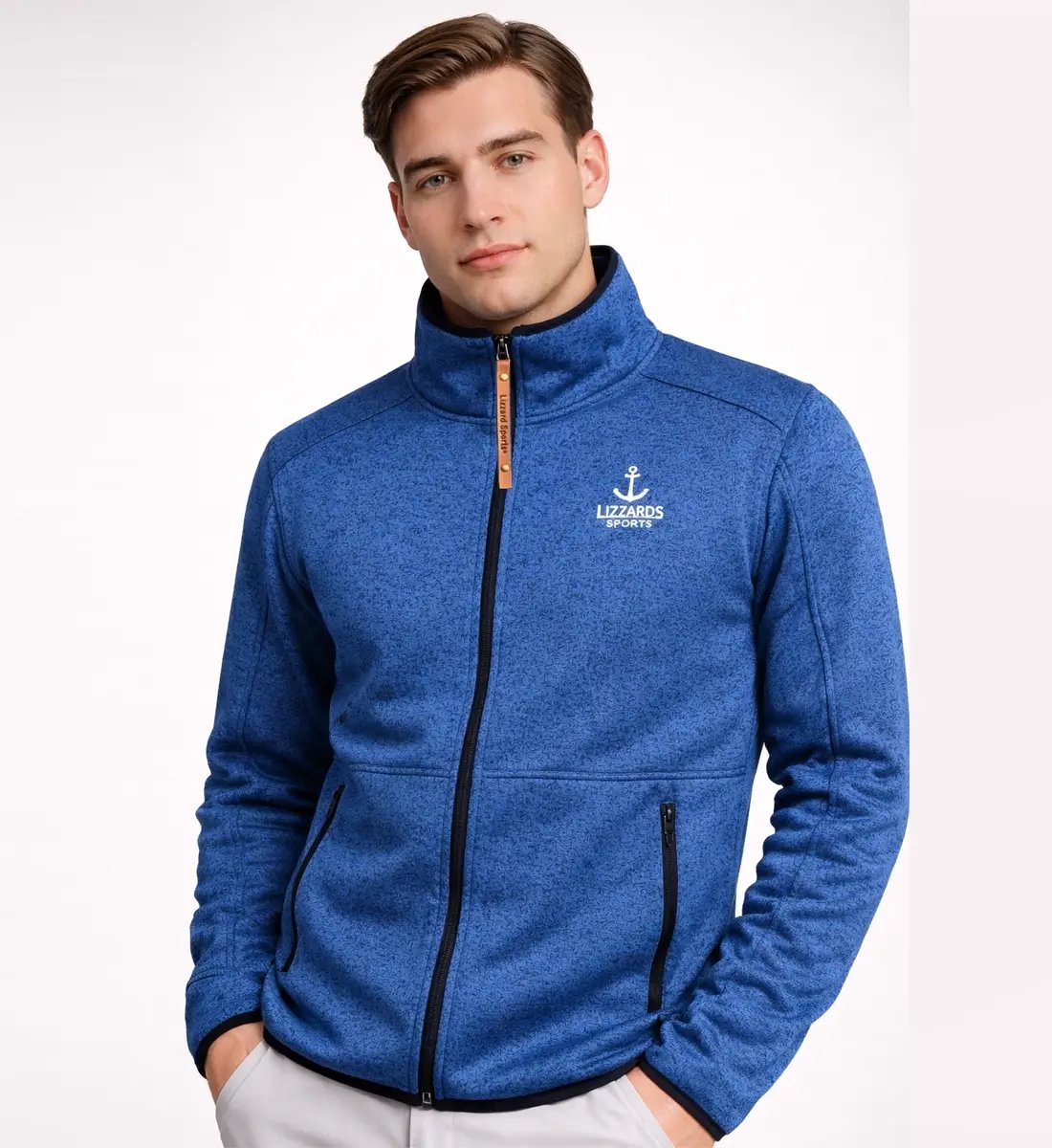 Lizzard Sports Heren Fleece Vest met Rits Milans – Gebreid Fleece Trui Heren zonder Capuchon Comfort Fit Blauw