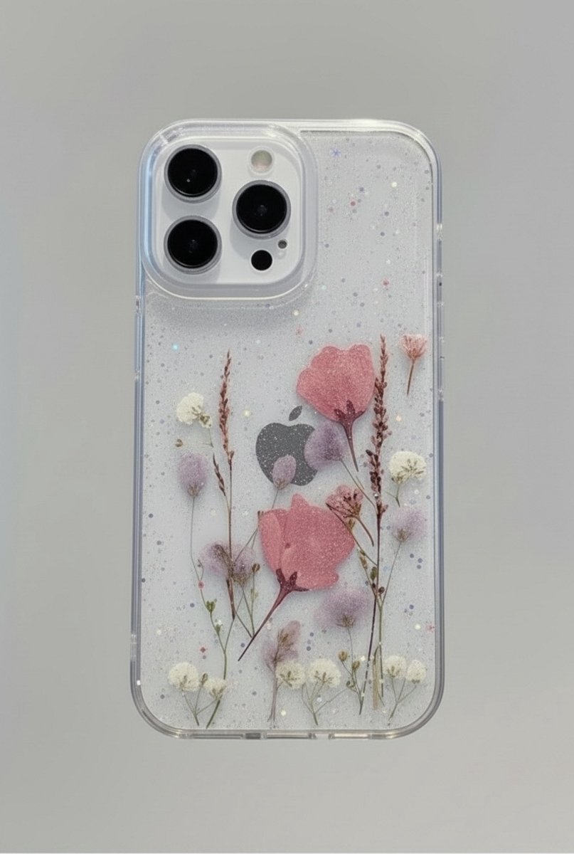 Telefoonhoesje - Iphone 16pro - gedroogde bloem roze
