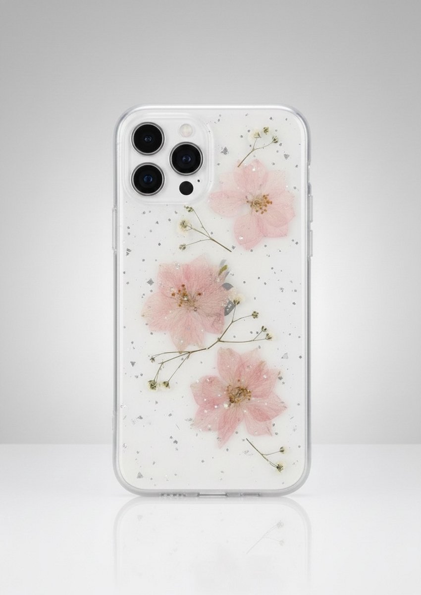 Telefoonhoesje met roze gedroogde bloemen geschikt voor Iphone 16 PRO