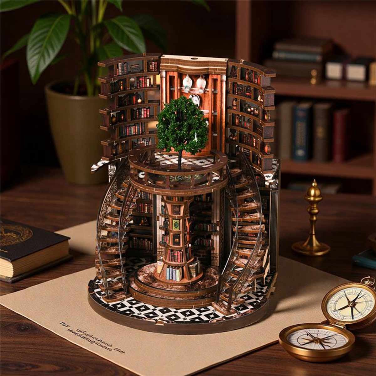 Miniatuur Bouwpakket-DIY Book Nook Kit-DIY Miniatuur Boekenkast met LED & Deur – Houten 3D Puzzel Bibliotheek – Touch Verlichting – Decoratie & Cadeau voor Volwassenen — afbeelding 7