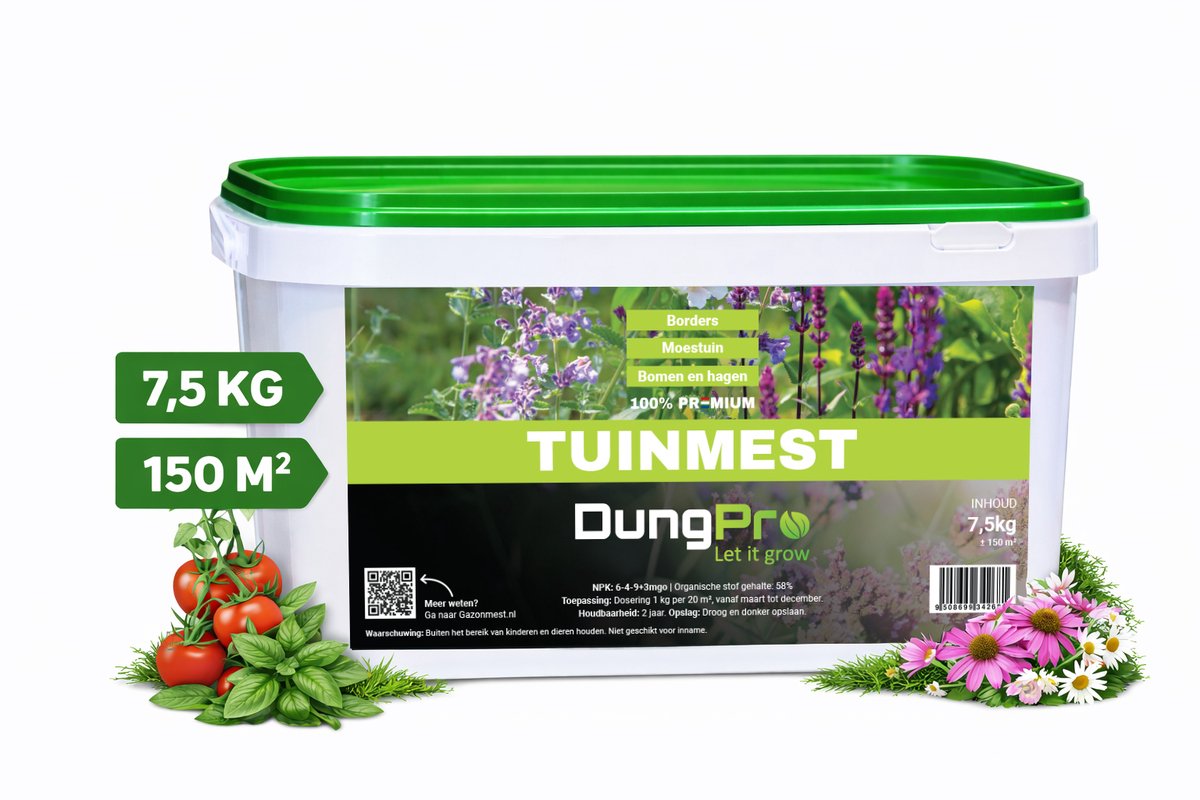 DungPro Organische Tuinmest 7,5 kg – Geschikt voor 150 m² – Voor Sterke Planten & Gezonde Borders – Tuinmeststof – Stimuleert Groei & Bloei