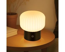 Glitzerlife Tafellamp Bedlampje - Draadloos Oplaadbaar - LED Tafellamp - Touch Dimbaar 3 Kleurtemperaturen USB Oplaadbaar IP44 Waterdicht - Paddenstoelglas - Ø16cm - Zwart