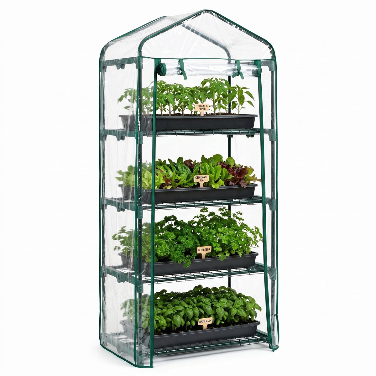 Cheqo® Broeikas - Kweekkas - Mini Kweekkas voor Balkon en Tuin - Tuinkas - Foliekas - Plantenkas - Miniserre - Serre - Tomatenkas - Moestuin - Kweekhuis - 4 Verdiepingen - Groente Kweken - Weerbestendig - Compacte Kas voor Terras en Balkon