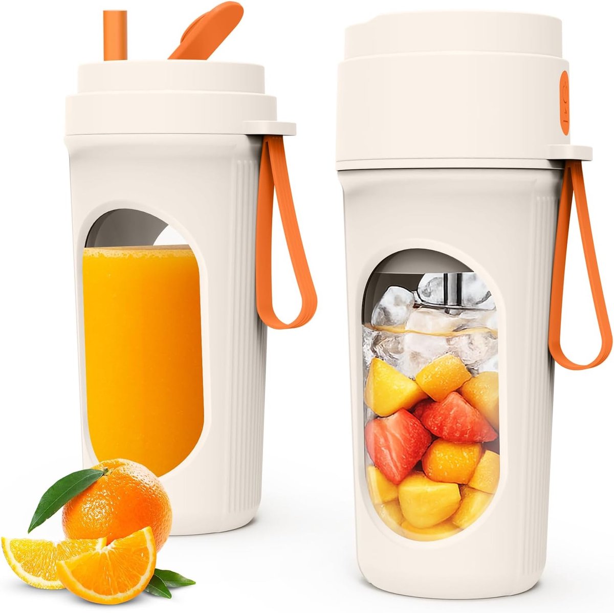 Draagbare Blender met 12 Messen - 450ml - Mini Smoothie Maker - 1500mAh Accu - 2-in-1 Design met Drinkdeksel - USB-C - Wit