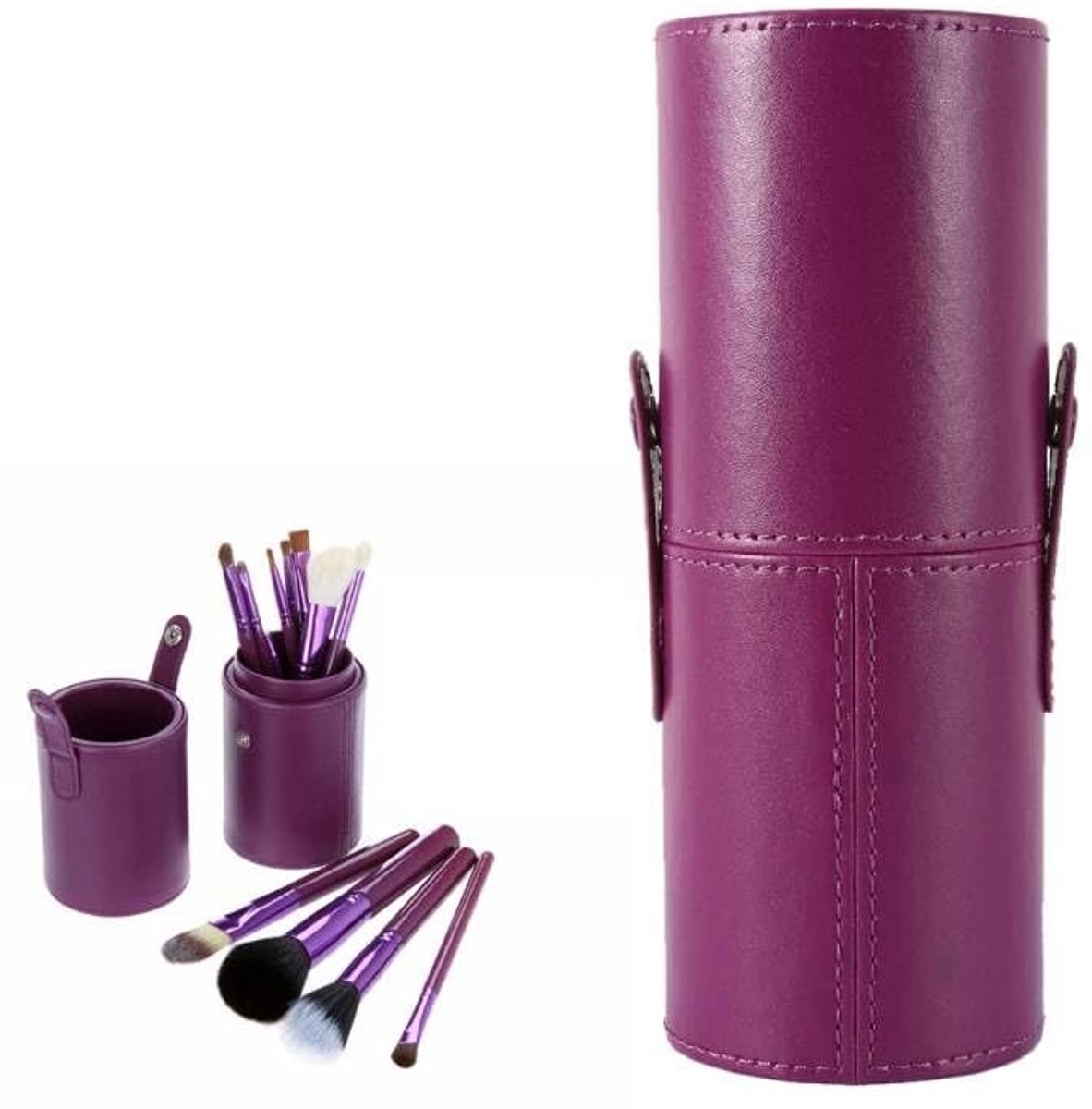 ONF3 - Makeup Brush Holder - Travel Makeup Brushes - Luxe PU Leather - Paars - Cosmetic Bag - Handig voor onderweg - Compact model