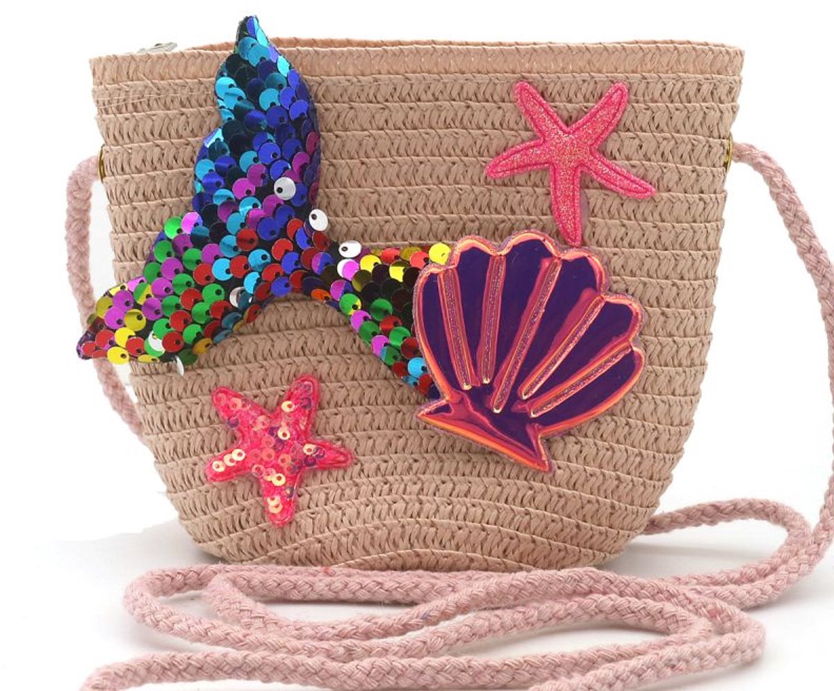 She life style - Gevlochten Kinderentas - Zeemeermin - 12,5 x 14,5 x 5,5cm - Roze